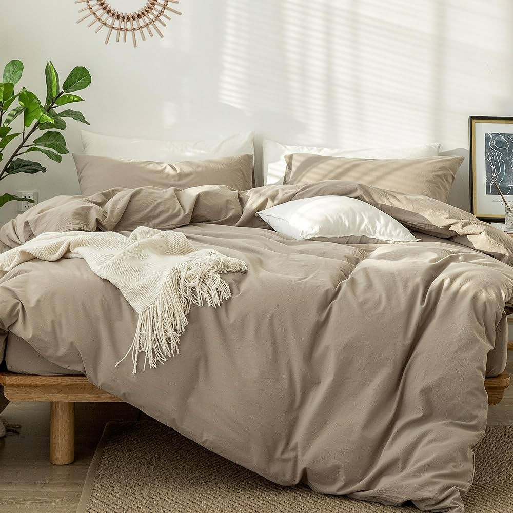 MooMee Bedding Duvet Cover Set 100% Washed Cotton Linen Like Textured Breathable Durable Soft Com... | Amazon (US)