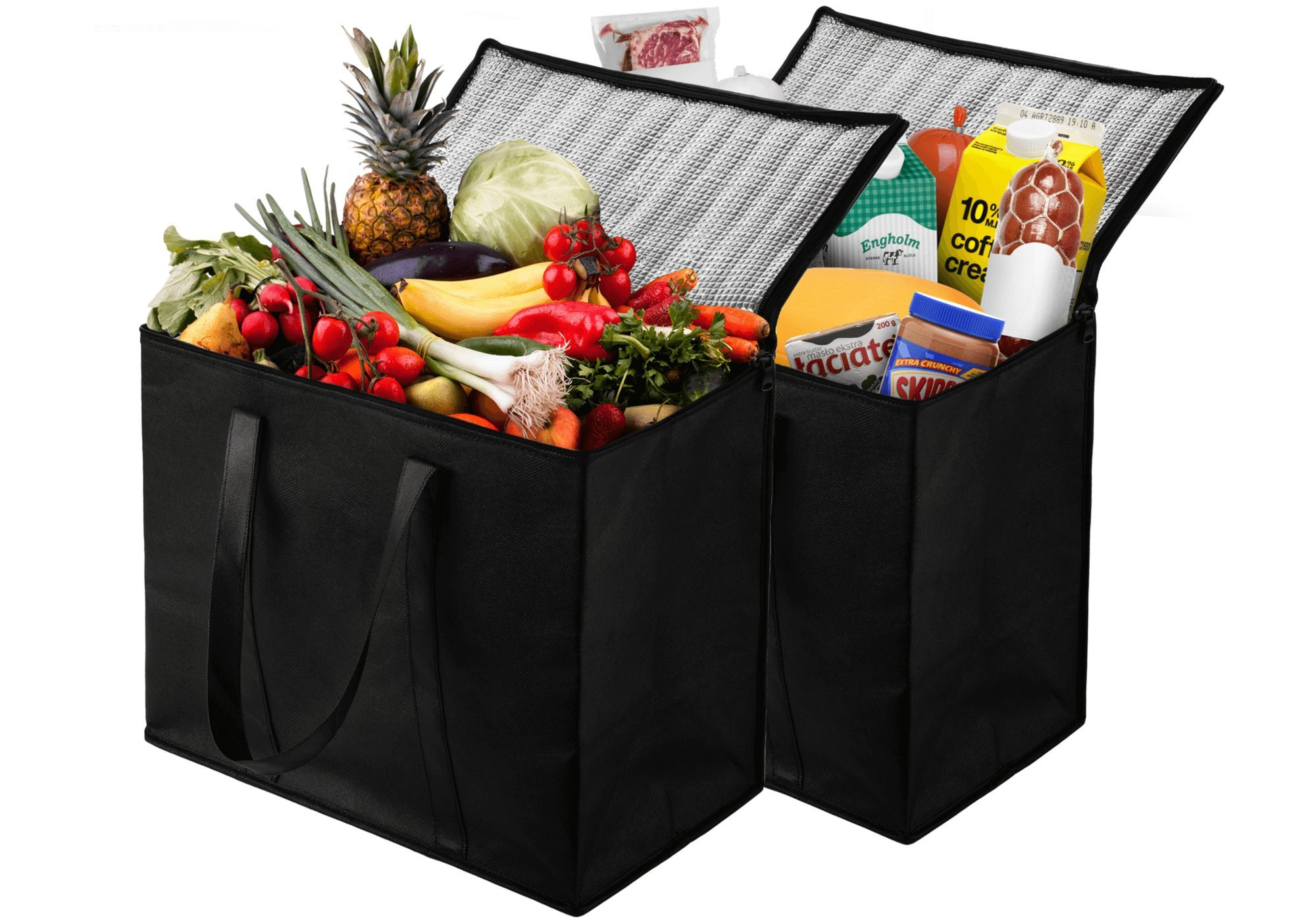 NZ home Insulated Cooler Bag and Food Warmer (XL Plus, 2 Pack) for Delivery & Grocery Shopping with Zippered Top, Black | Amazon (US)