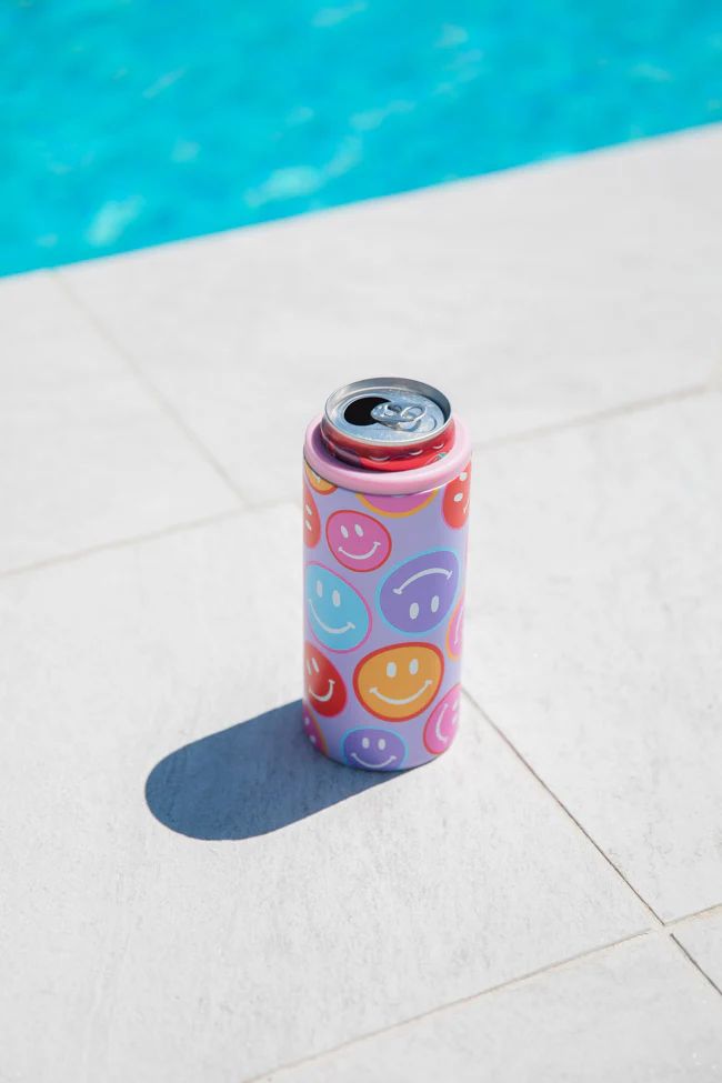 Bright Smiley Slim Can Cover | Pink Lily