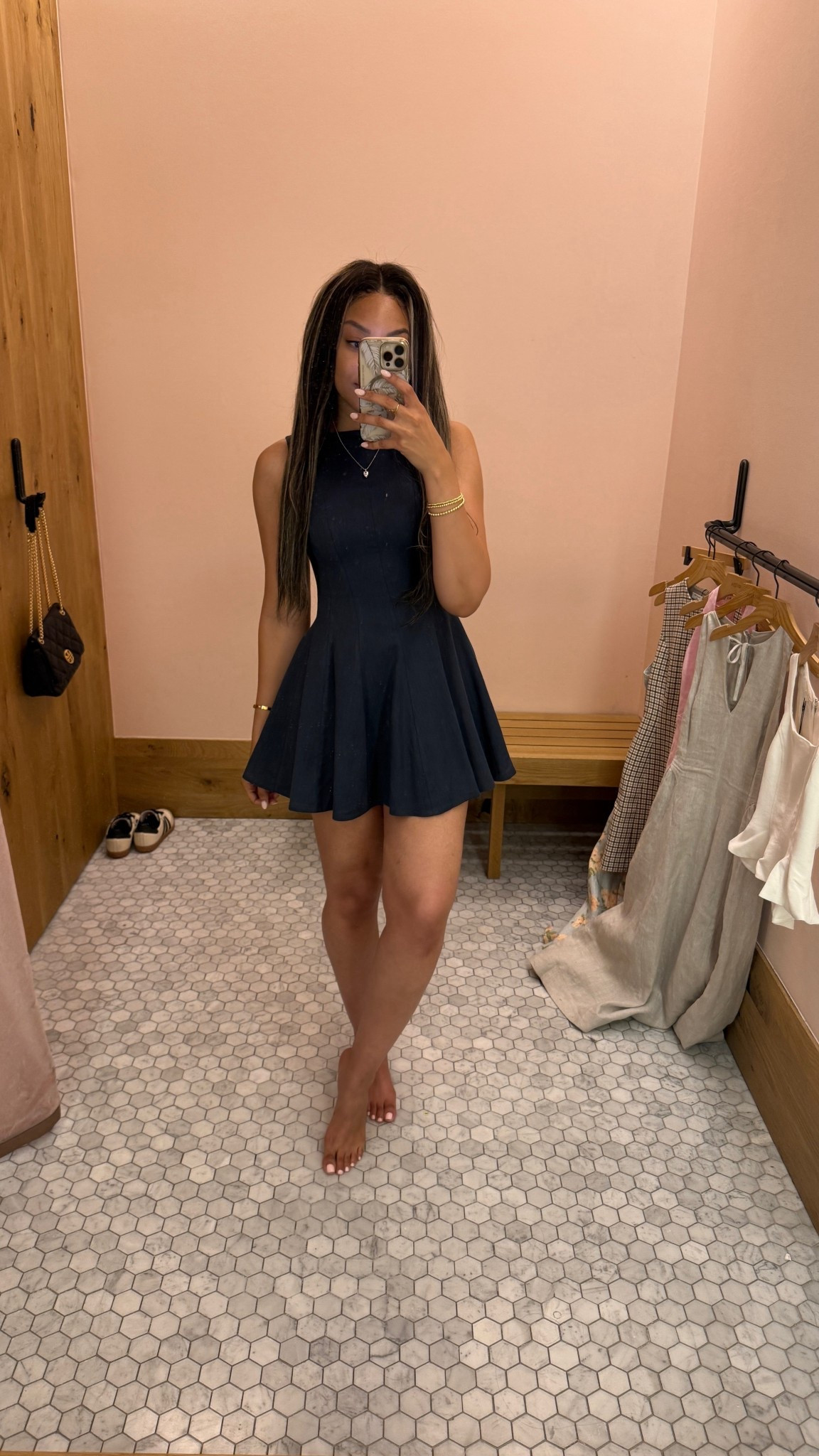 😍 the @Aritzia Proxy dress in linen?? Don’t mind if we do! Wearing size 00 here (ordered one size up 0 for a more comfy fit, linen is a little more rigid) 💙 also cute dresses for Summer wedding guest 

Aritzia fit and flare mini dress classy business casual sleeveless high neck navy blue linen dress summer flattering hourglass shaping 

#LTKWedding