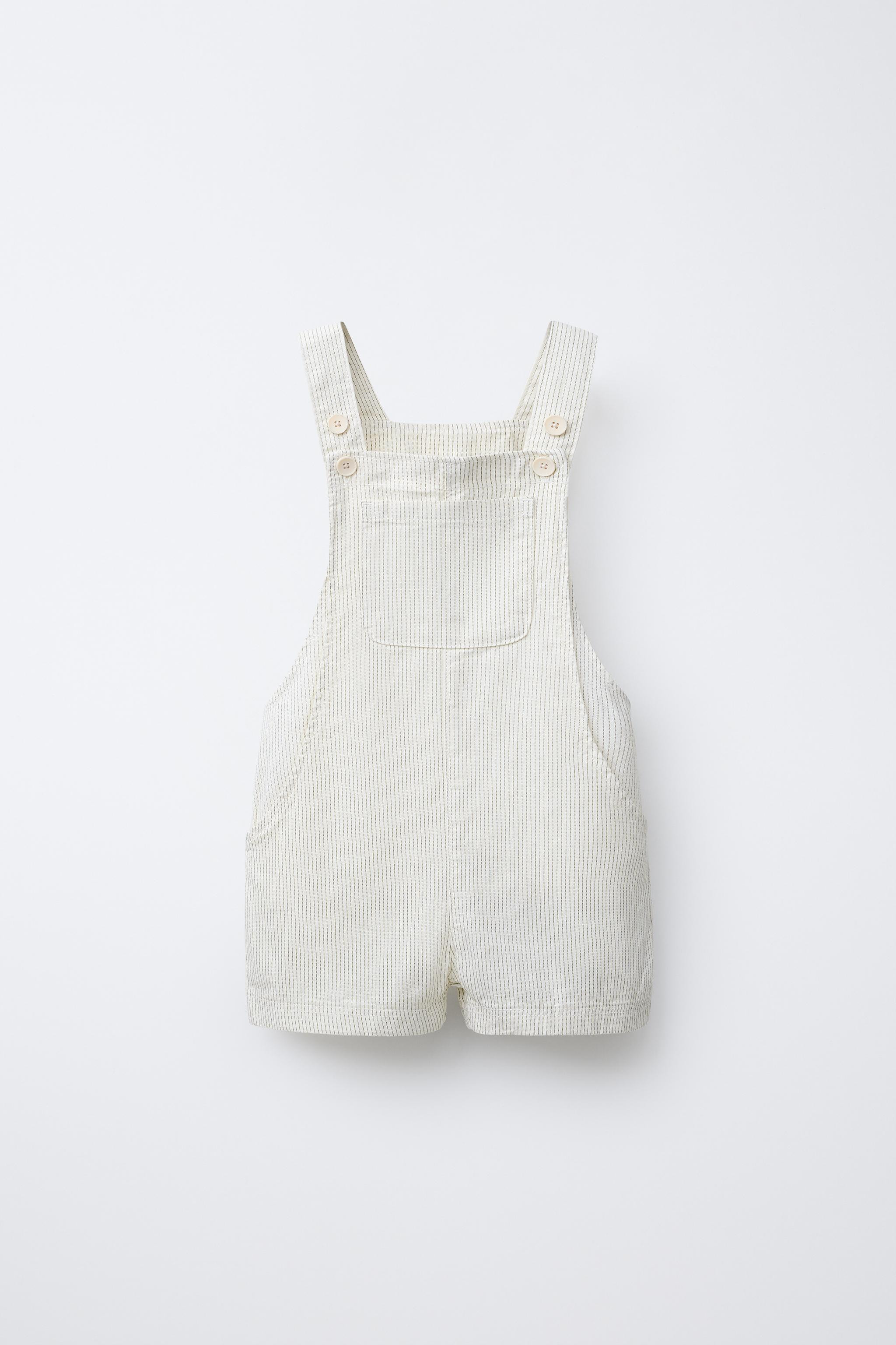 STRIPED LINEN BLEND OVERALL SHORTS | Zara US