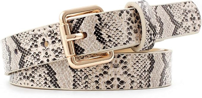 Women Fashion Snakeskin Print PU Leather Dress & Jeans Waist Belt for Girls and Ladies Gold Color... | Amazon (US)