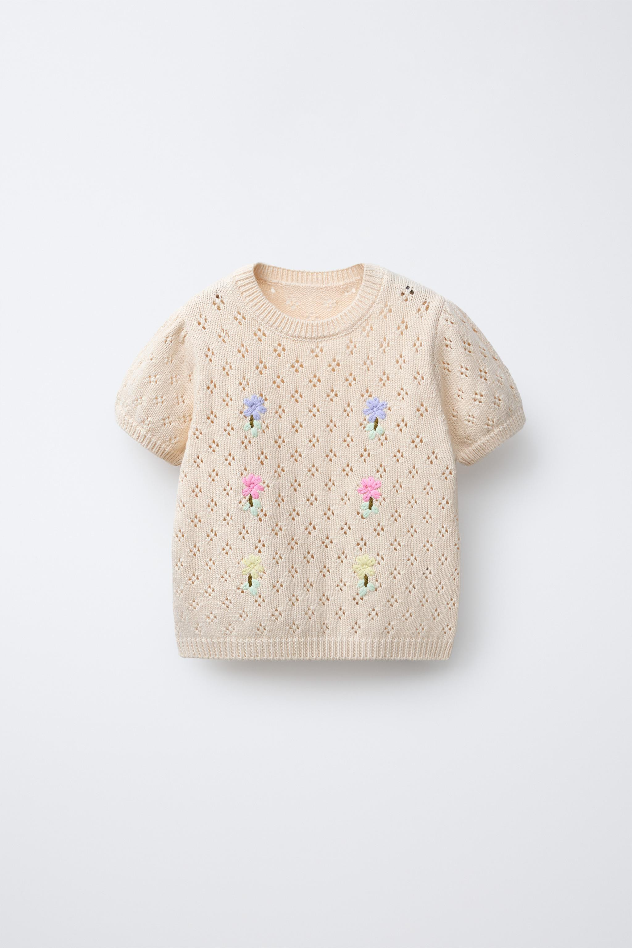 EMBROIDERED FLOWER OPENWORK KNIT TOP | Zara US