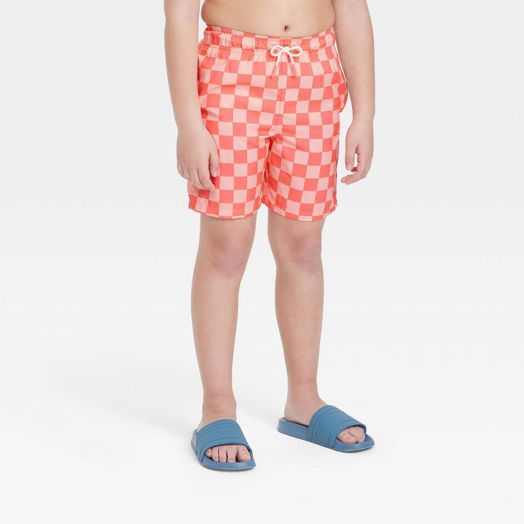 Boys' Checkered Swim Shorts - Cat & Jack™ Coral Red | Target