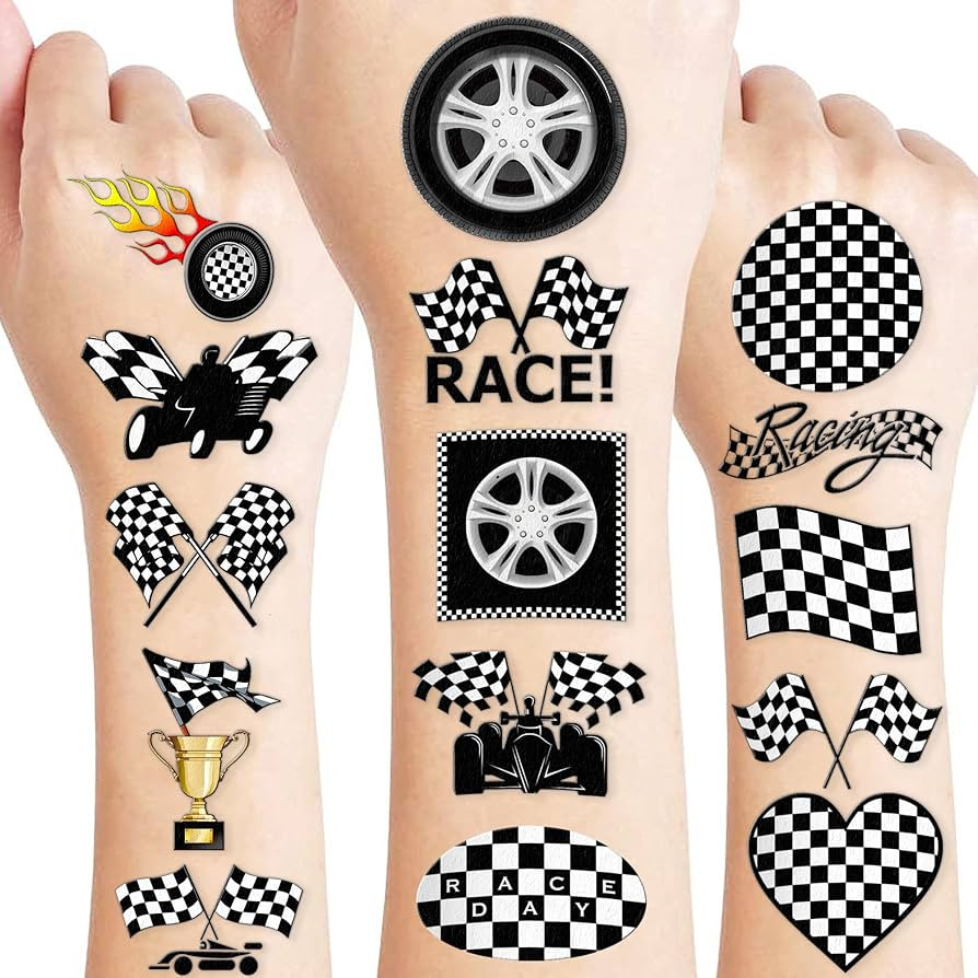 Funny Race Car Checkered Flags Temporary Tattoos Stickers Themed Birthday Party Supplies Decorati... | Amazon (US)