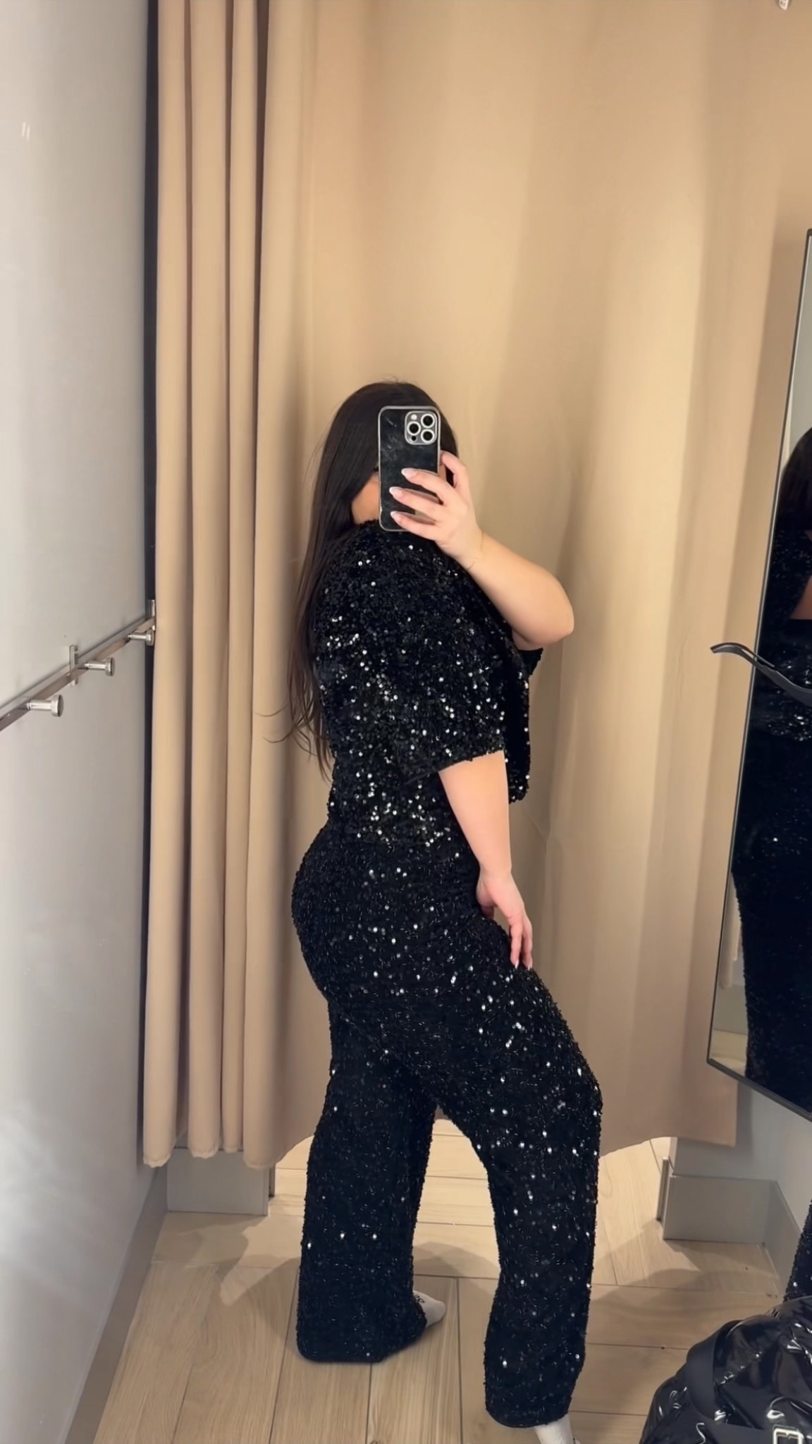 The perfect holiday look!! These black sequin pants & cover up top are SO CUTE! And the pants are stretchy!!! 

#LTKootd #LTKHoliday #LTKFindsUnder50