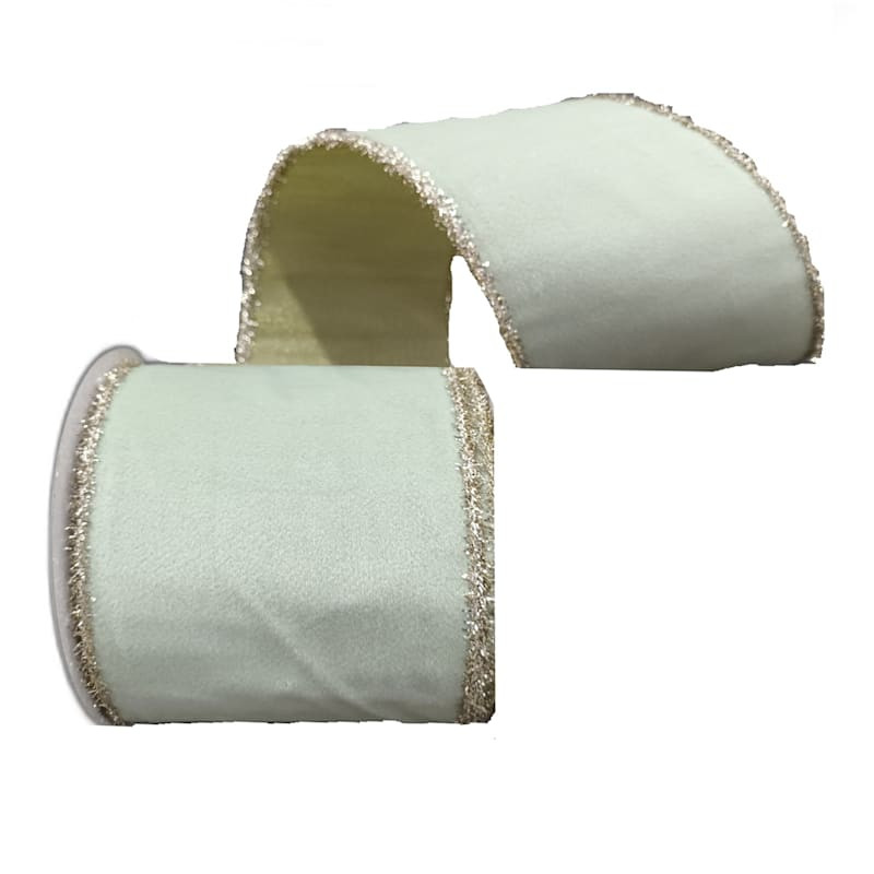 4" Green Velvet Tinsel Edge Ribbon, 5yd | At Home