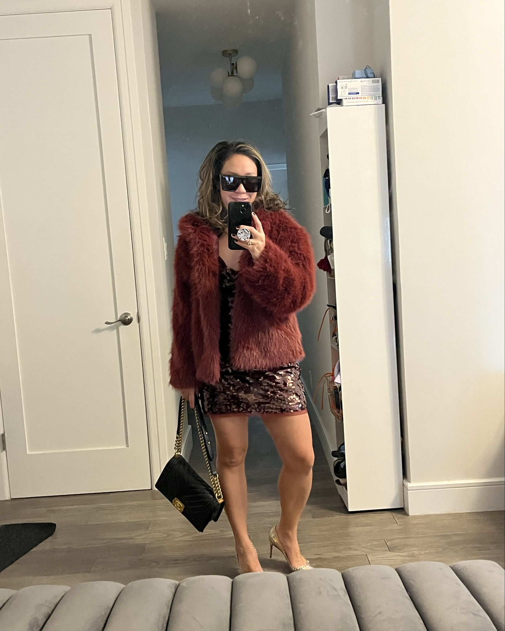 Holiday outfit. Holiday look. New Year’s Eve party. Faux fur and sequins. I’m wearing an xs in everything. Dress is mini length. I’m 5’2” for reference.

#LTKootd #LTKHoliday #LTKFindsUnder50