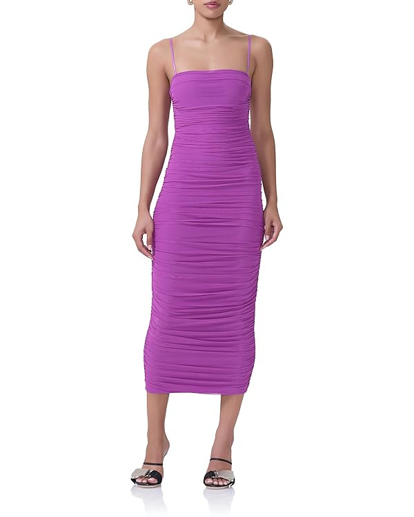 AFRM Women's Hazel Ruched Power Mesh Midi Bodycon Dress with Adjustable Straps | Amazon (US)