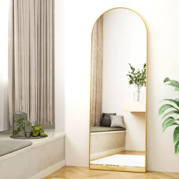 BEAUTYPEAK 64"x21" Full Length Mirror Arch Standing Floor Mirror Full Body Mirror, Gold | Walmart (US)