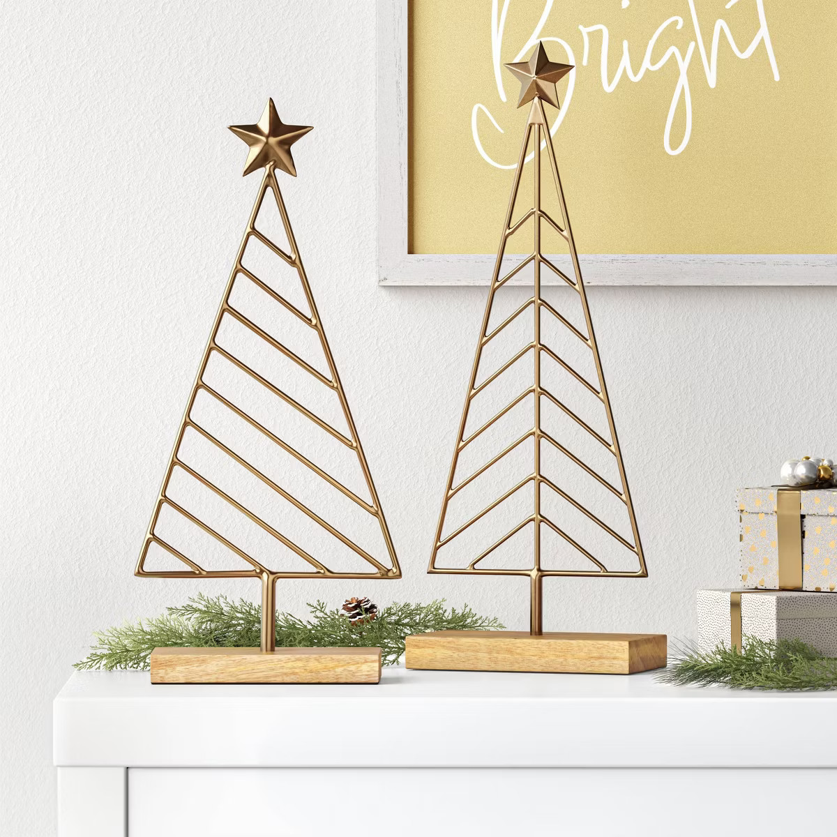 Metal Christmas Tree Figurine with Wood Base - Wondershop™ Gold | Target