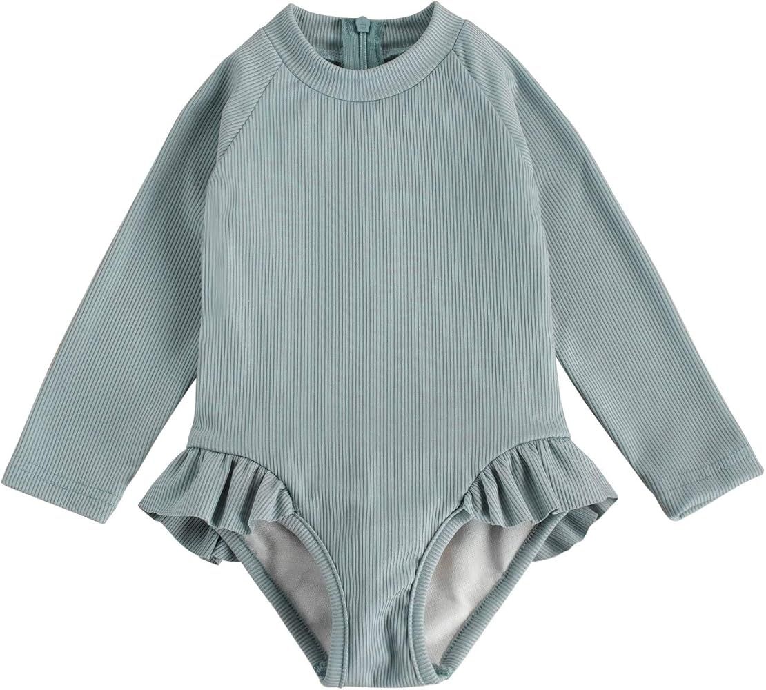 Merqwadd Toddler Baby Girl Swimsuit Rash Guard Long Sleeve One Piece Swimwear Bathing Suit for 1-5Ye | Amazon (US)
