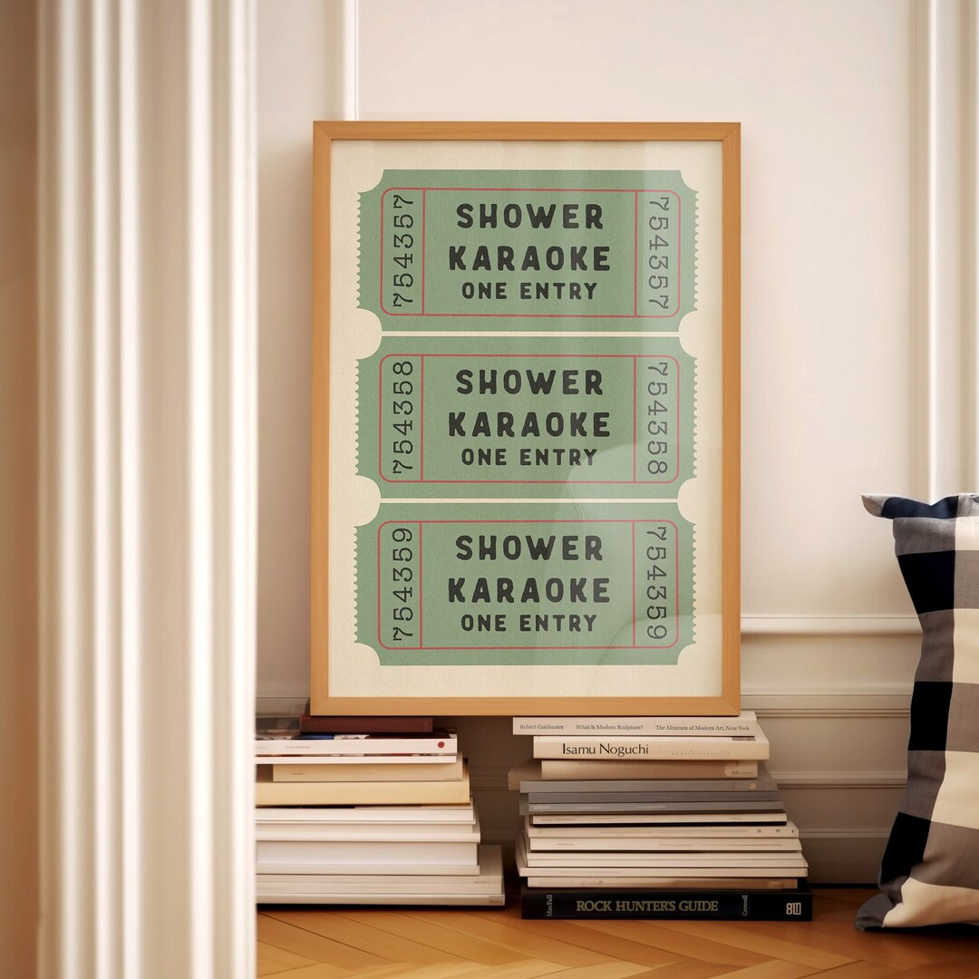 Shower Karaoke Ticket Print Green Bathroom Retro Cream Aesthetic Shower Singing Funny Wall Art Vi... | Etsy (US)
