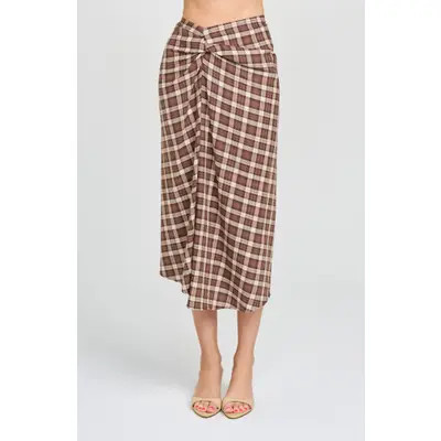 WAYF Laurel Plaid Drape Detail Cotton Skirt in Brown at Nordstrom, Size X-Small | Nordstrom