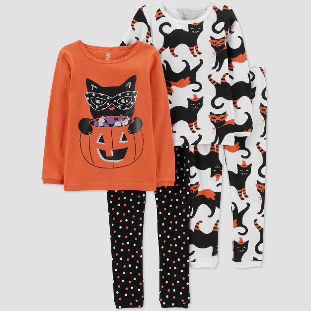 Carter's Just One You® Toddler Girls' 4pc Halloween Cat Pajama Set - Black/Orange | Target