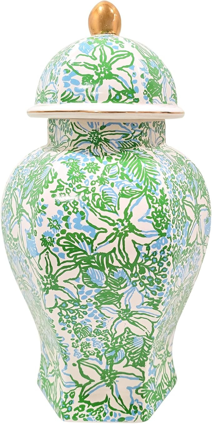 Lilly Pulitzer Ginger Jar with Lid, 12" Tall Blue and Green Decor, Chinoiserie Vase/Decorative Ja... | Amazon (US)
