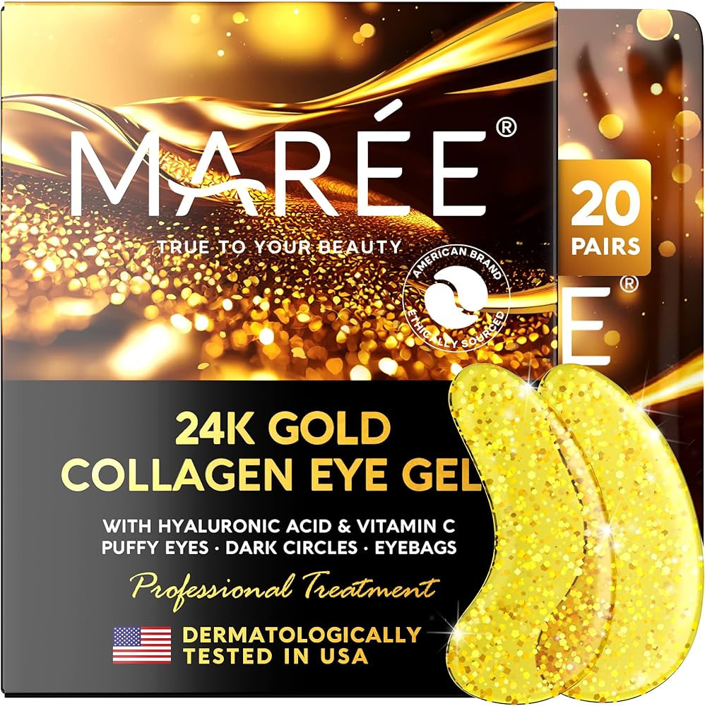 MAREE Under Eye Patches (20 Pairs) - 24K Gold Eye Patches for Puffy Eyes, Dark Circles, Eye Bags ... | Amazon (US)