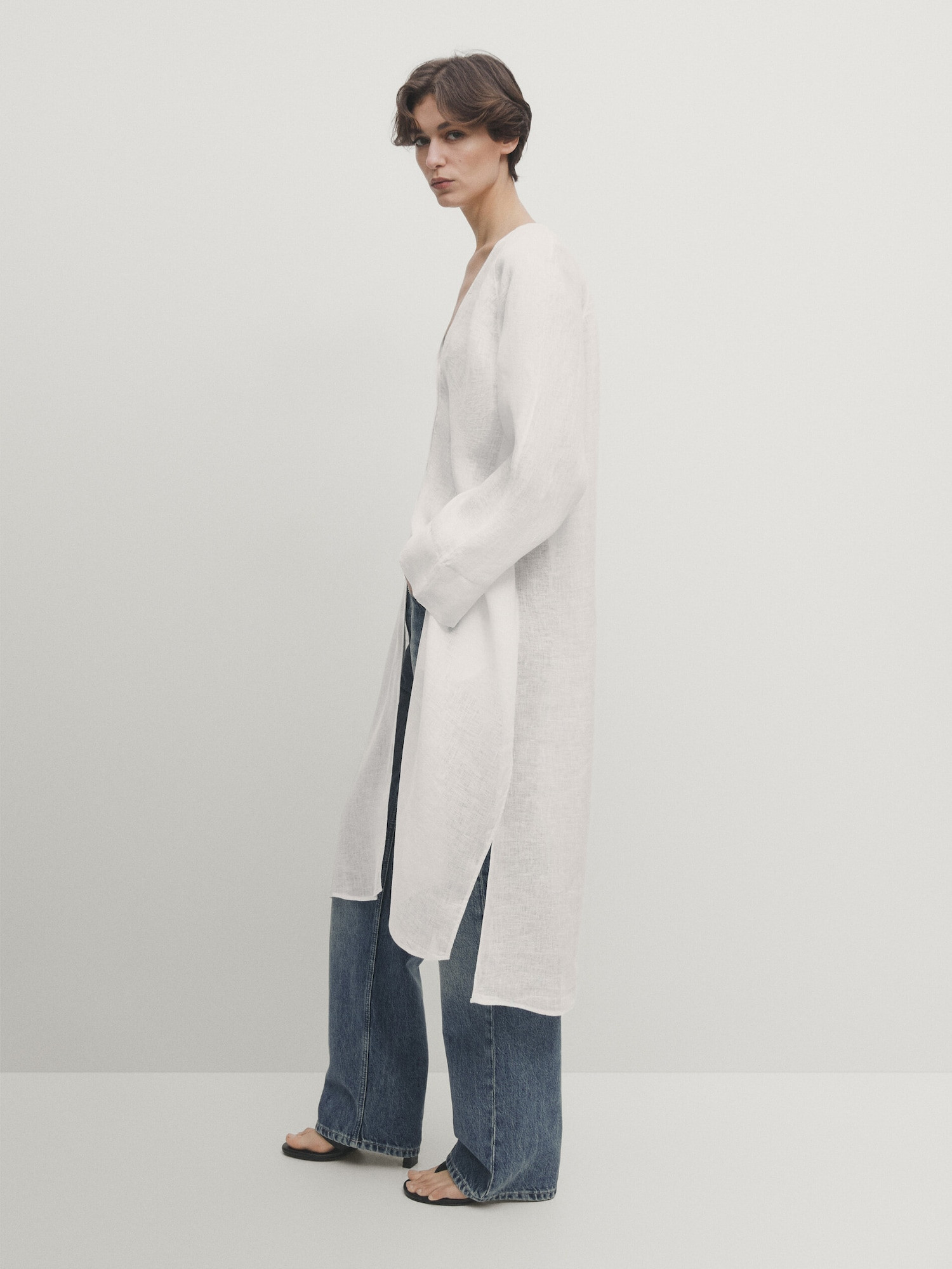 100% linen maxi oversize blouse | Massimo Dutti US