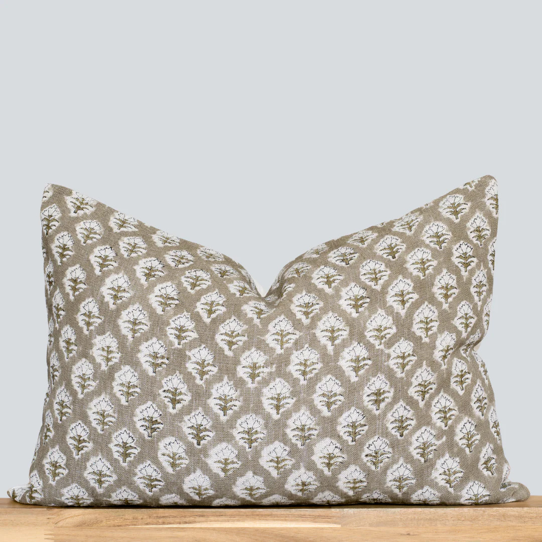 Rhea Floral Block Printed Pillow Cover | Mustard | Lumbar | Apartment No.3