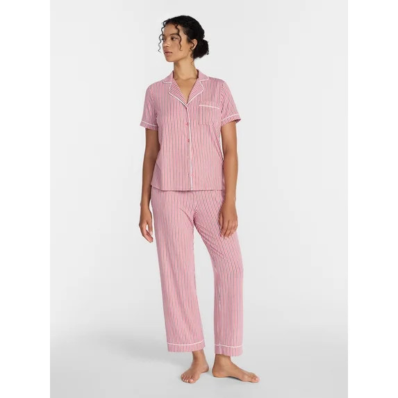 Joyspun Women's Dreamy Soft Collection Notch Collar Top and Capri Pants Pajama Set, 2-Piece, Size... | Walmart (US)