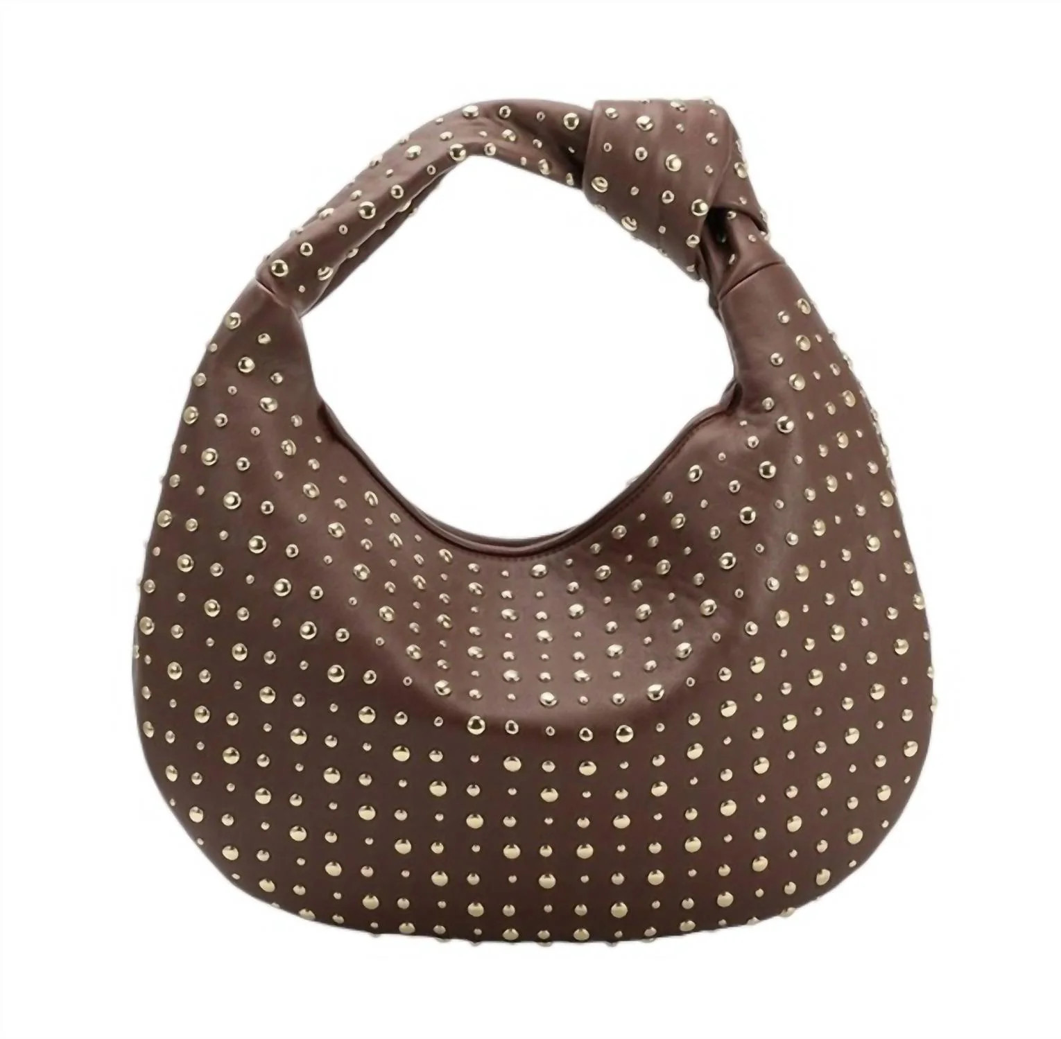 Women's Brigitte Large Studded Shoulder Bag In Chocolate | Shop Simon