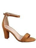 FZ-Rise-7 Women's Fashion Open Toe Ankle Buckle Strap Mid High Chunky Heel Sandal Shoes (Tan SV, 9) | Amazon (US)