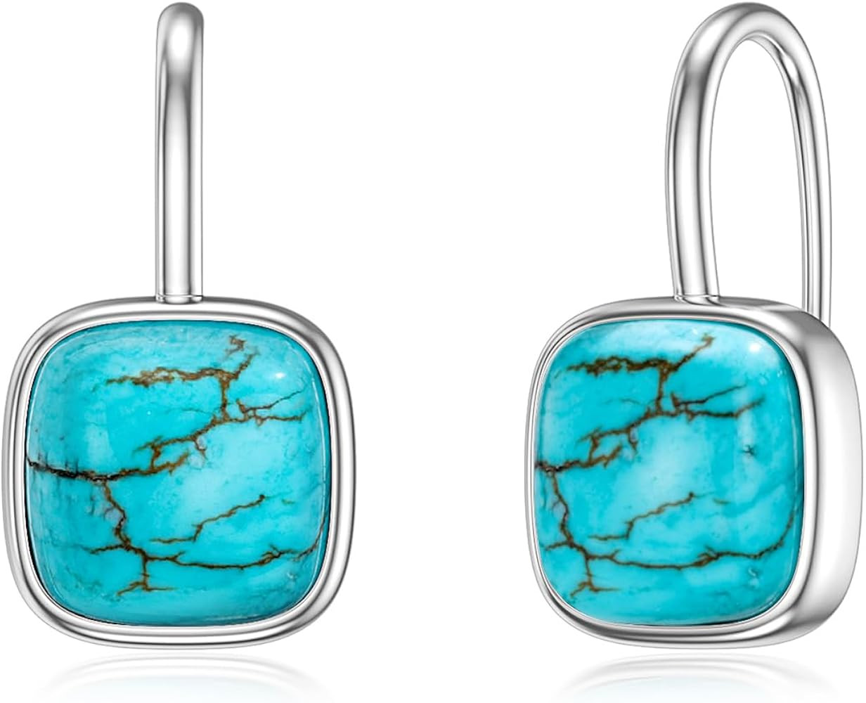 Genuine Turquoise Drop Earrings for Women Square Blue Green Gemstone Dangling Earring 925 Sterlin... | Amazon (US)