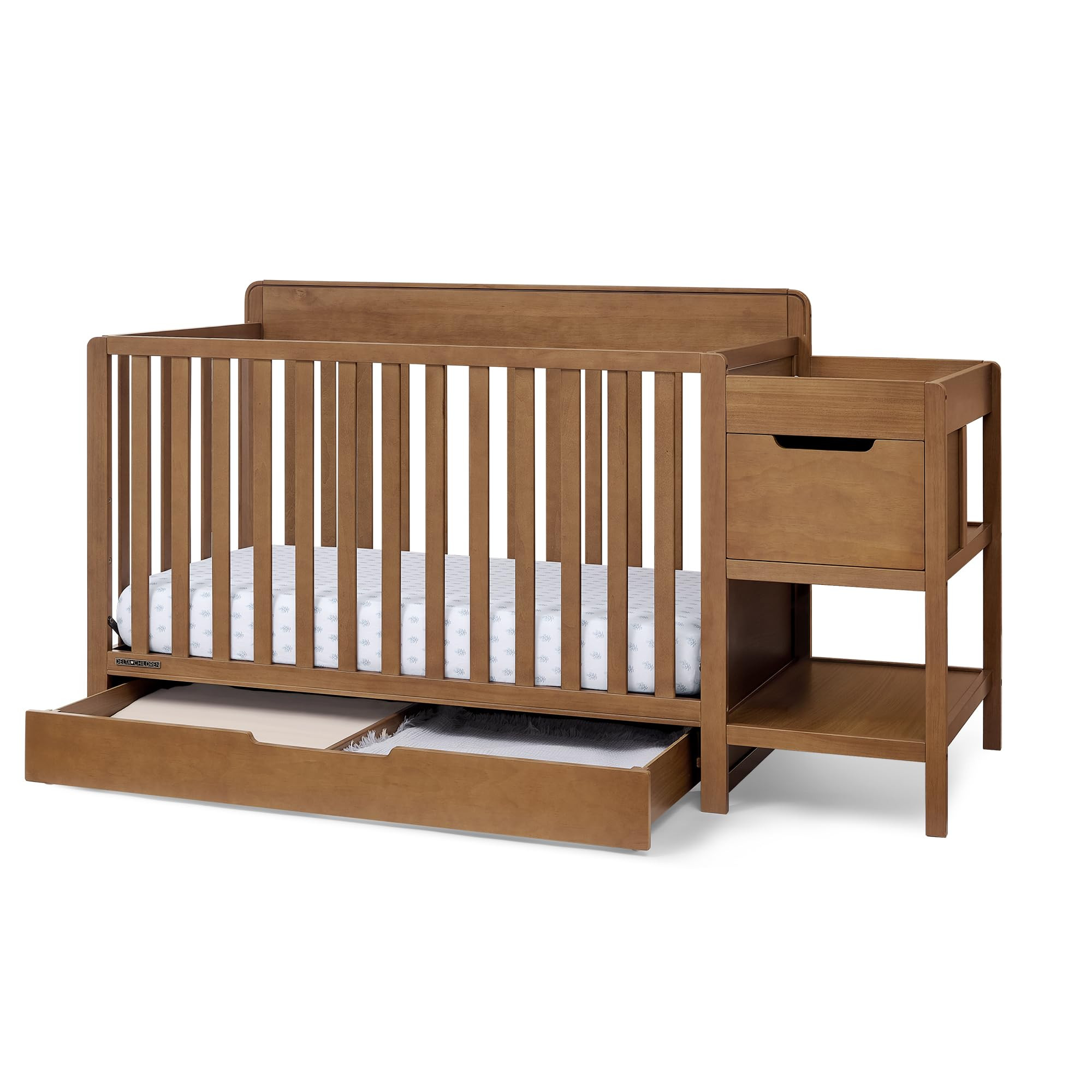 Delta Children Maya 5-in-1 Convertible Crib and Changer with Storage, Converts to Toddler Bed, Da... | Amazon (US)