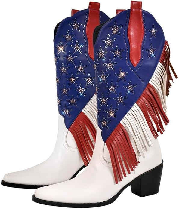 MissHeel American Flag Cowboy Boots for Women Mid Calf | Amazon (US)