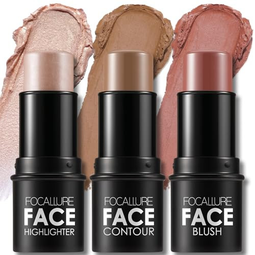 FOCALLURE 3 Pcs Cream Contour Sticks,Shades with Highlighter & Bronzer & Blush,Non-greasy Long-wear Face Contouring Pen,Easy to Sculpt the Face and Create a Lightweight Finishing Makeup,MEDIUM | Amazon (US)