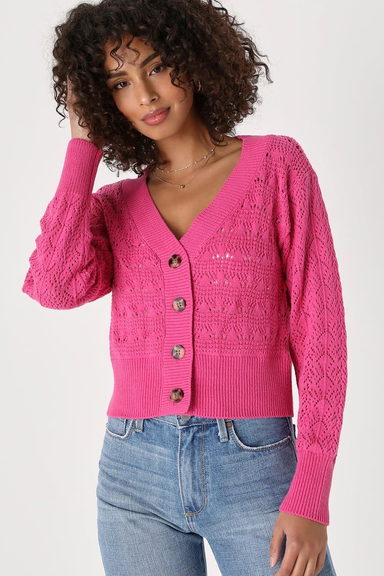 Show and Pointelle Pink Knit Button-Up Cardigan | Lulus
