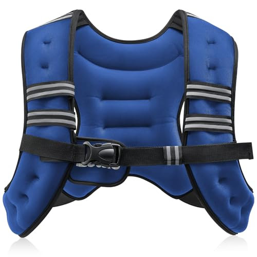 ZELUS Weighted Vest, 8 lb 12 lb 16 lb 20 lb Adjustable Weight Vest for Men and Women, Body Weight Vest with Reflective Stripe & Armband Pouch for Home Gym Strength Training Weight Loss Workout, Blue(20LB) | Amazon (US)