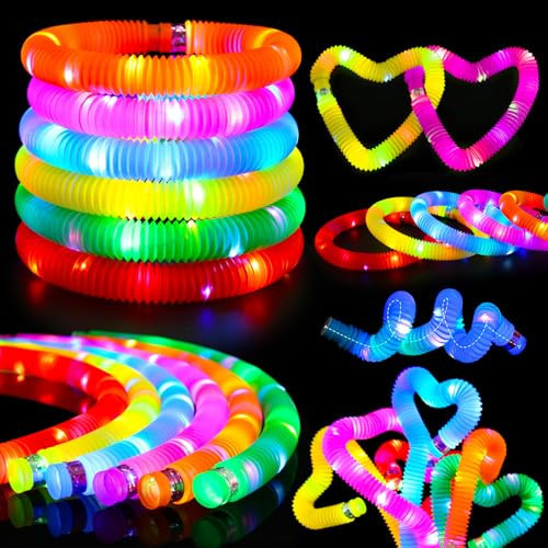 Siwarm 24 Pcs Glow Sticks Toys for Kids, LED Light Up Pop Tubes/Bracelet Party Favors for Kids,Glow in The Dark Party Supplies, Birthday Gifts Xmas Stocking Goodie Bags Stuffers Boys Girls | Amazon (US)