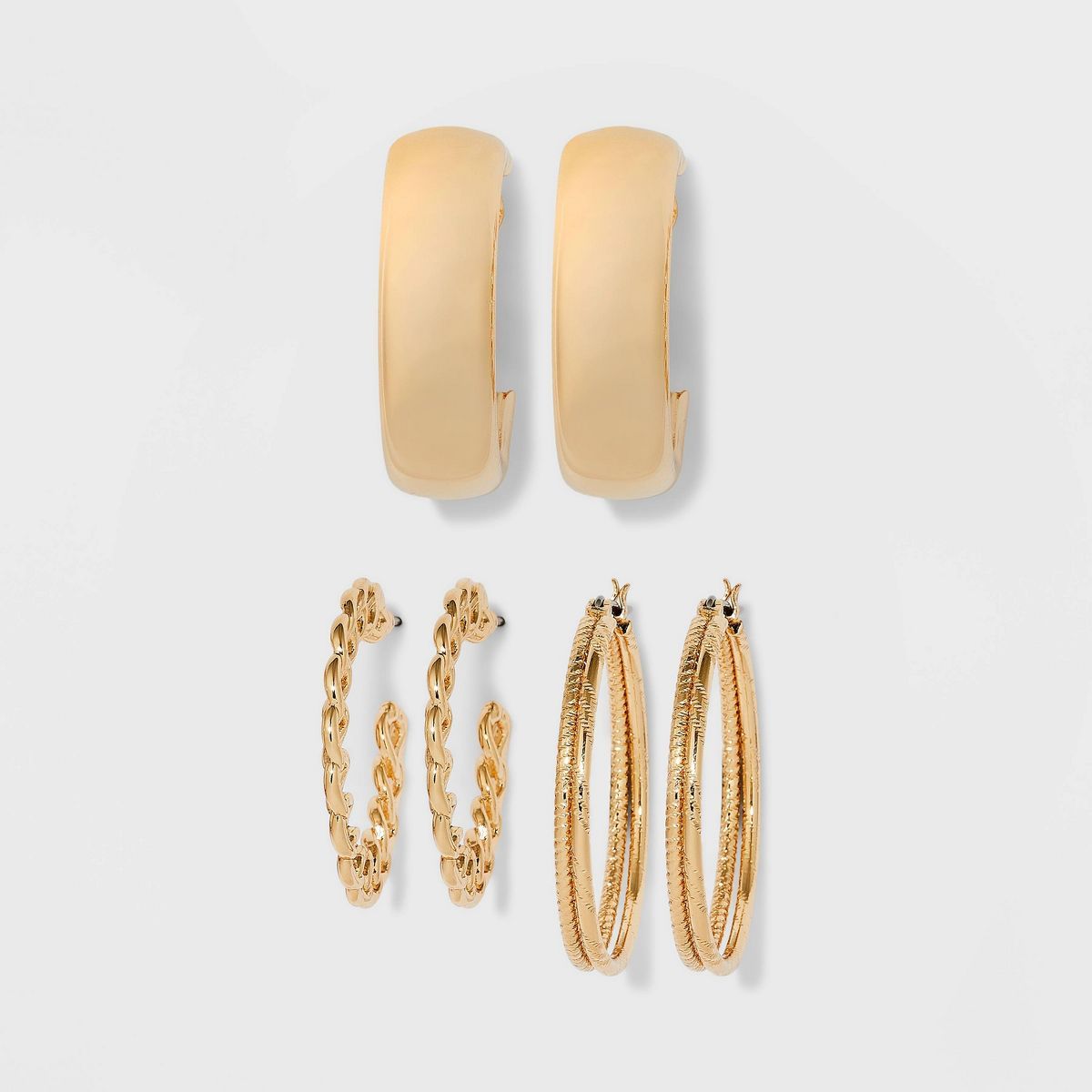 Frozen Chain and Chunky Hoop Trio Earring Set - Wild Fable™ Gold | Target