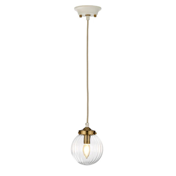 Elstead Cosmos 1 Light Pendant Cream Painted Aged Brass Plated | Olivia's