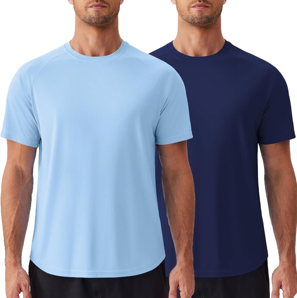 PINSPARK Mens 2 Pack UPF50+ Sun Protection Swim Surf Short Sleeve Athletic Shirts Rash Guard Quic... | Amazon (US)