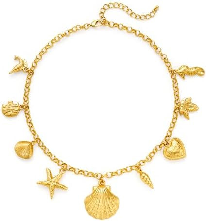 YUJIE Women’s 14k Gold Plated Ocean Charms Necklace Starfish Shell Marine Charms Pendant Choker... | Amazon (US)