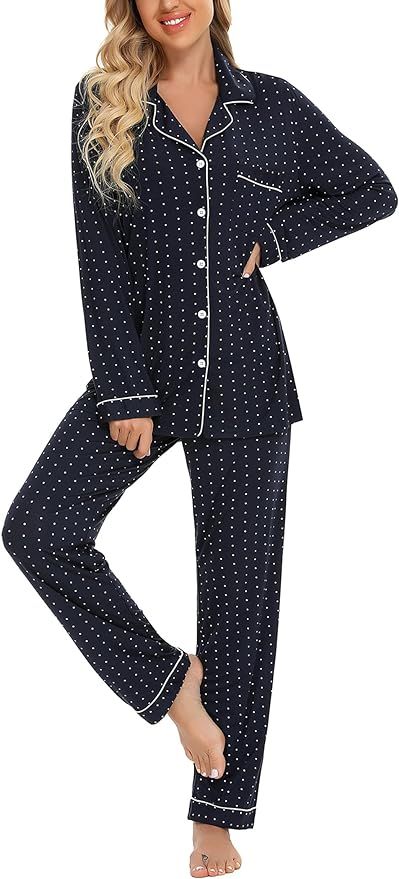 Leikar Button Up Pajama Set For Women Long Sleeve Shirt And Pajama Pants Soft Pjs Lounge Sets | Amazon (US)