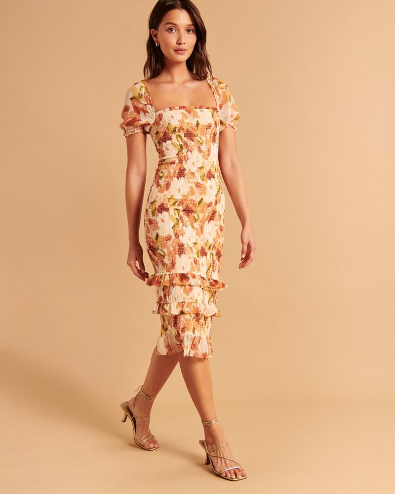 Women's Smocked Midi Dress | Women's Dresses & Jumpsuits | Abercrombie.com | Abercrombie & Fitch (US)