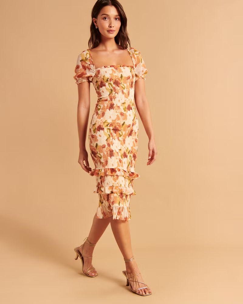 Women's Smocked Midi Dress | Women's New Arrivals | Abercrombie.com | Abercrombie & Fitch (US)