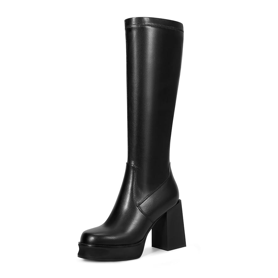 wetkiss Platform Knee High Boots Women Chunky High Heel Black Boots for Women Gogo Boot with Side... | Amazon (US)