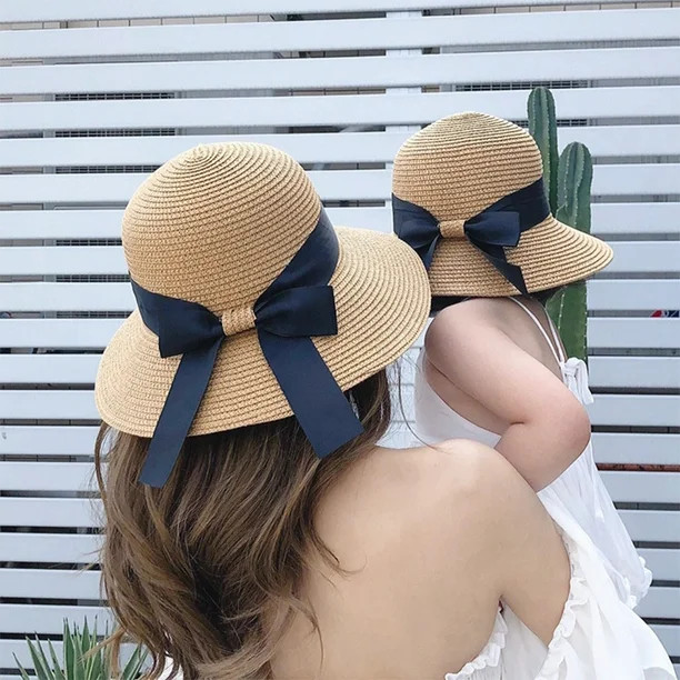 PatPat Straw Bowknot Beach Hats for Mommy and Me | Walmart (US)