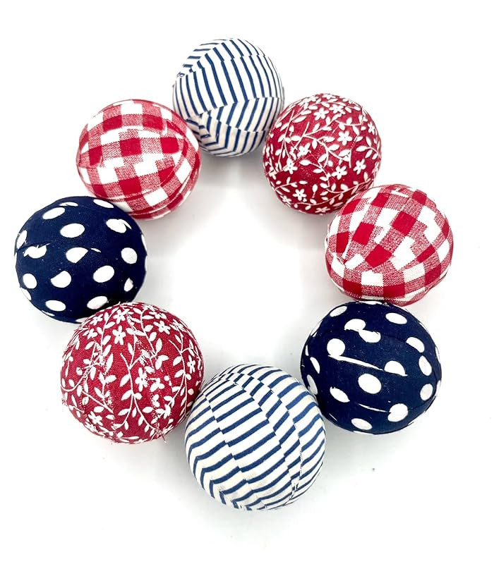 Red White Blue fabric wrapped balls, patriotic bowl filler orb set of 8, America July USA summer ... | Amazon (US)