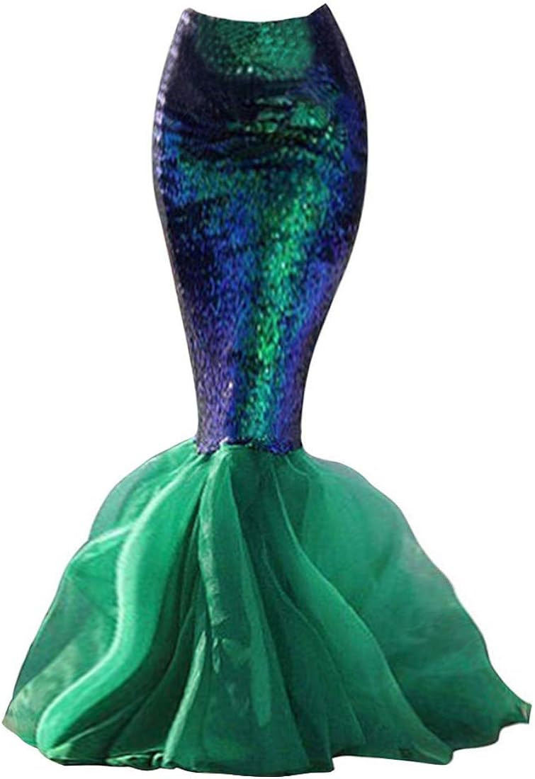 Women's Mermaid Tail Costume Princess Sequin Maxi Skirt Cosplay Halloween Party Dress | Amazon (US)