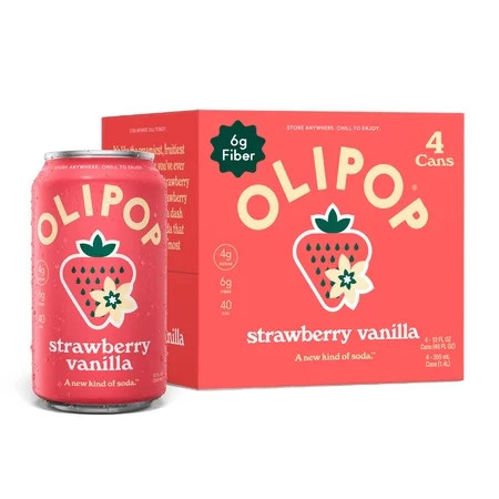 OLIPOP Prebiotic Soda, Strawberry Vanilla, 12 fl oz, 4 Pack, Pantry Packs | Walmart (US)