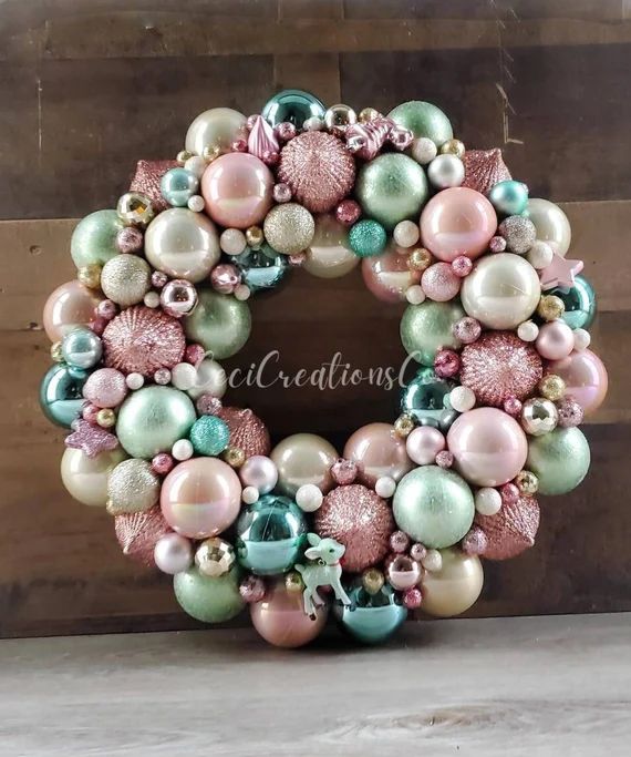 Christmas Wreath  Pink Champagne Mint Green Ornament | Etsy | Etsy (US)