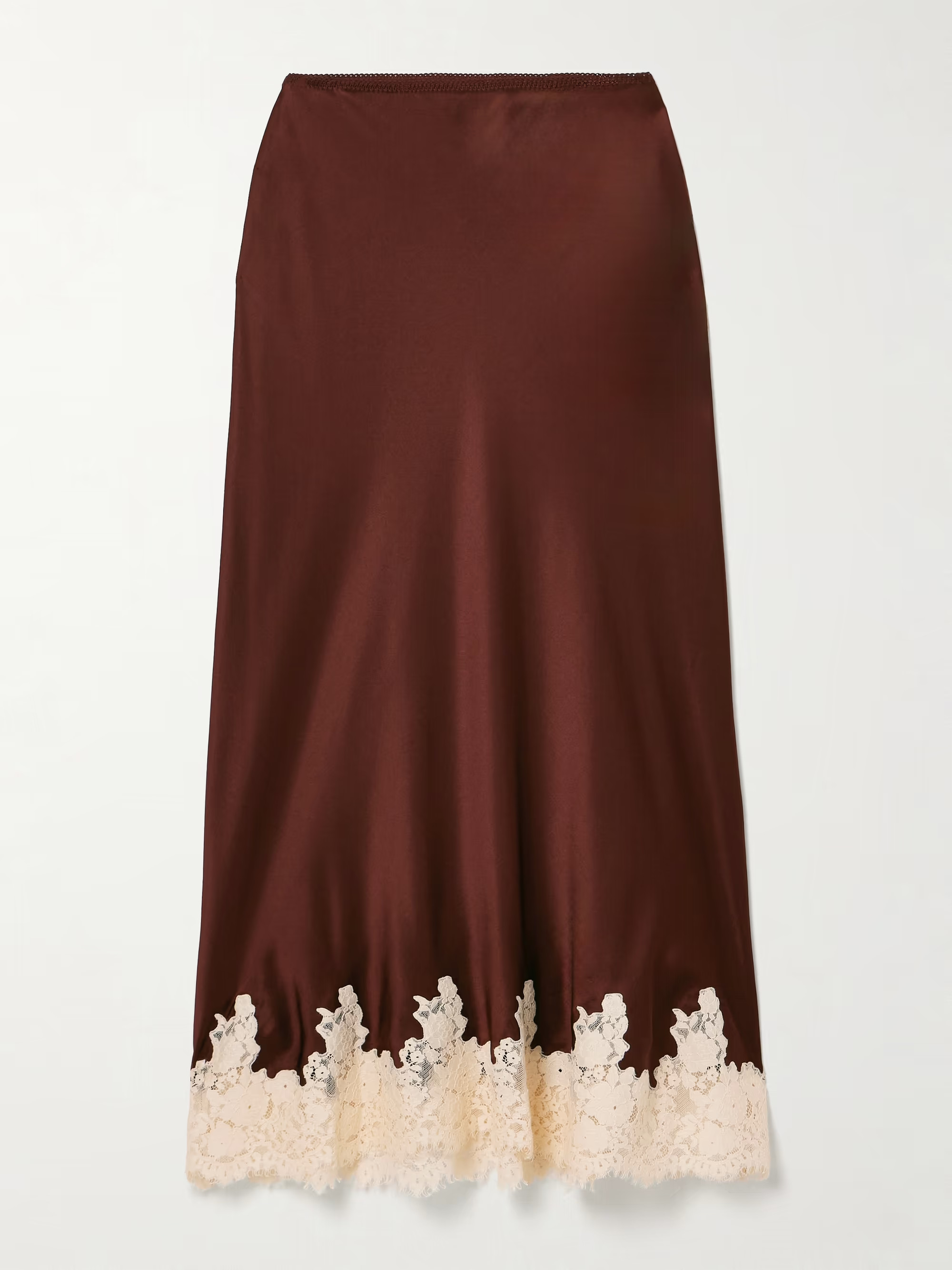 Elowen lace-trimmed silk-charmeuse midi skirt | NET-A-PORTER (US)