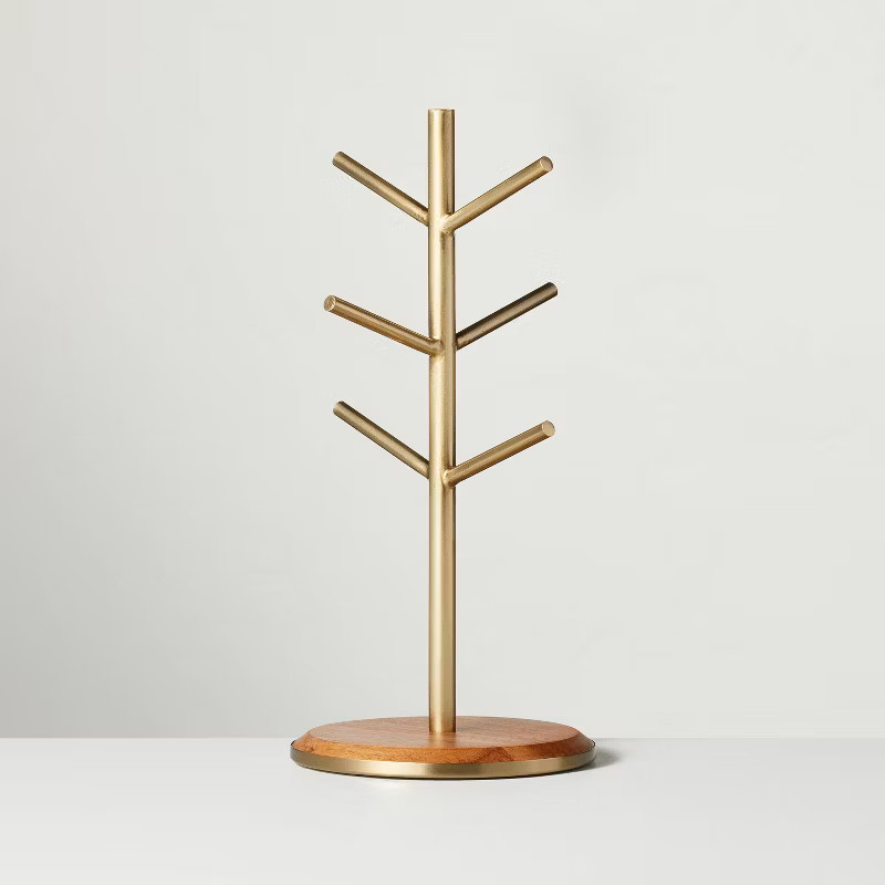 Wood & Brass Mug Tree - Hearth & Hand™ with Magnolia: Iron 6-Hook Stand for Coffee Cup Storage | Target