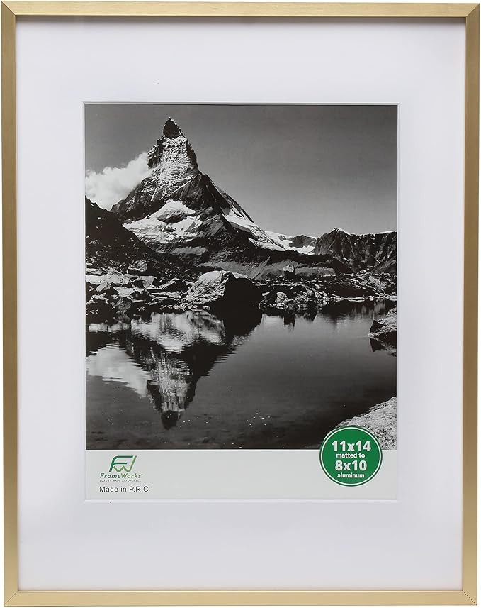 FrameWorks 11x14 Matted to 8x10 Picture Frame - Gold Aluminum Picture Frames with Tempered Glass,... | Amazon (US)