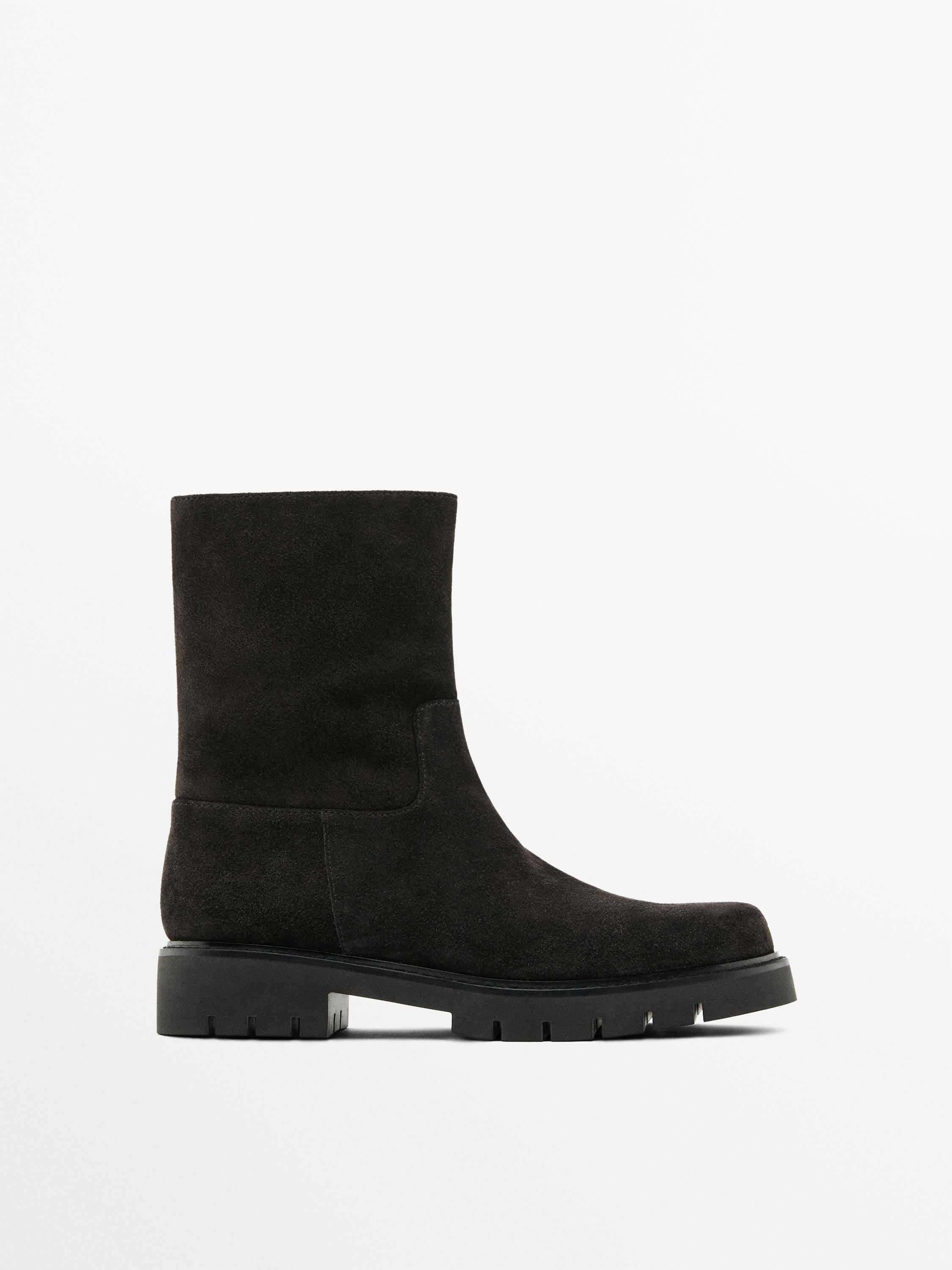 Split suede ankle boots with track sole | Massimo Dutti UK